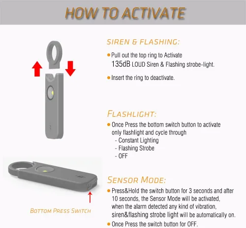 Miniatura 3 de Alarma de seguridad personal para mujeres, sirena fuerte de 135 dB con luz estroboscópica, advertencia acústica, alarma de seguridad de emergencia