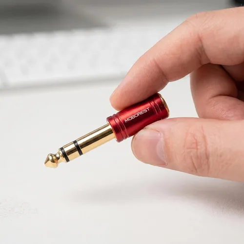 Miniatura 9 de MOBOREST Adaptador de Cobre Puro Macho de 1/4 a Hembra de 1/8, Adaptador Estéreo Macho de 6.35mm a Conector Hembra de 3.5mm, Paquete de 2 Rojo