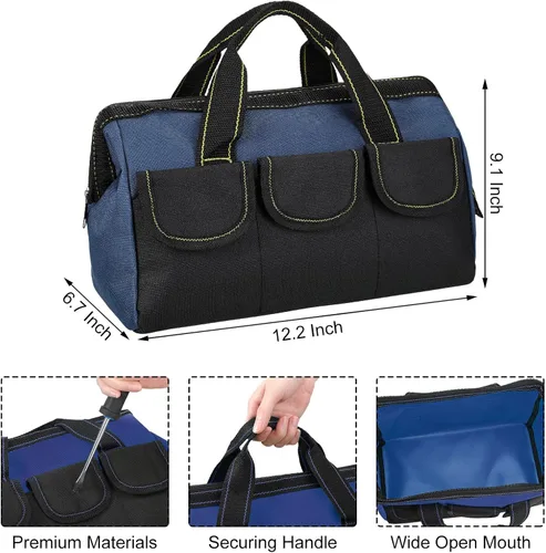 Miniatura 2 de Sanwuta Paquete de 3 Bolsas de Herramientas para Hombres con Fondo Duro Impermeable, Bolsa de Herramientas de Servicio Pesado con Boca Ancha Tipo