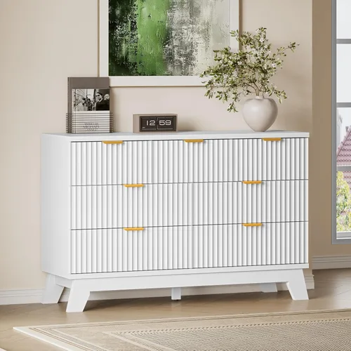 Miniatura 33 de BORNOON Cómoda alta de 46" para dormitorio, cómoda de 6 cajones acanalados, cómoda moderna de madera con almacenamiento profundo, correderas