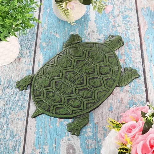 Miniatura 2 de MDLUU Paquete de 3 escalones de tortuga, losa de hierro fundido, piedra decorativa de tortuga para pasarela de jardín, cama de flores