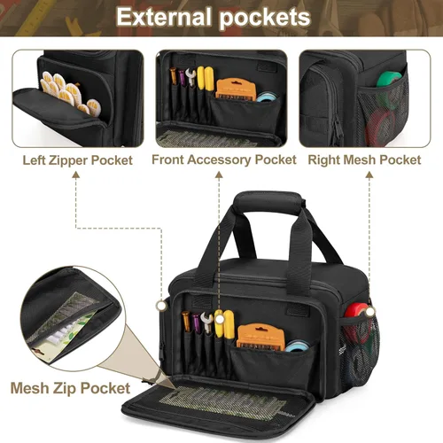 Miniatura 3 de Rexmica Bolsa de herramientas de 12 pulgadas con fondo antifricción, bolsa organizadora de almacenamiento de herramientas manuales para hombres