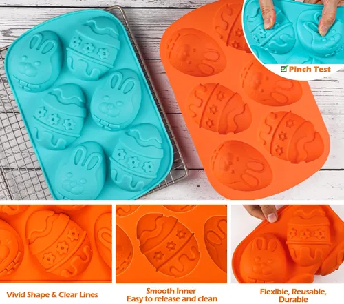 Miniatura 2 de Webake Moldes para huevos de Pascua, paquete de 2 moldes de chocolate de Pascua, moldes de silicona para magdalenas, molde antiadherente