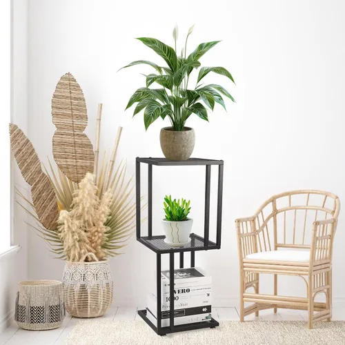 Miniatura 3 de Soporte para plantas de interior de 29 pulgadas, esquina de 3 niveles con estante de malla de metal resistente, moderno soporte decorativo
