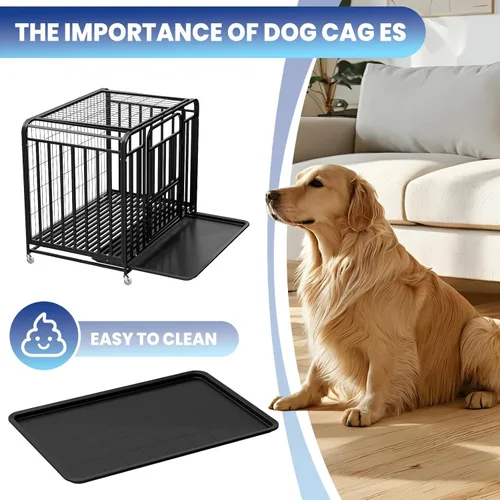 Miniatura 6 de Jaula extragrande para perros grandes, medianos, 42 pulgadas, resistente, indestructible, con ruedas bloqueables y puerta doble extraíble, fácil