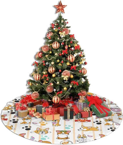 Miniatura 4 de Falda de árbol de Navidad, adornos rojos para árbol de Navidad de felpa suave blanca con patrón nevado para decoraciones de fiesta de vacaciones, 36