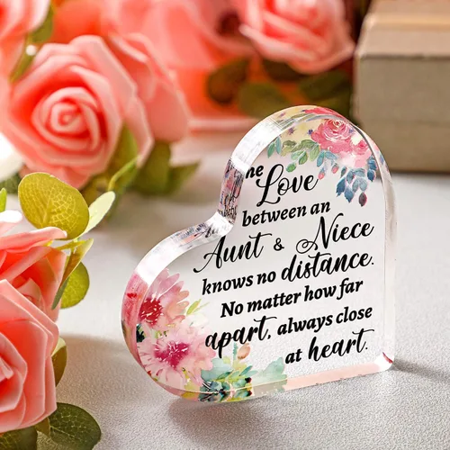 Miniatura 2 de Maitys Regalo para tía de sobrina, sobrino, tía, regalo de cumpleaños, letrero de recuerdo de corazón acrílico, idea de pisapapeles para tía ideas