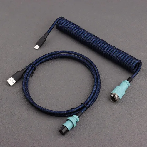 Miniatura 13 de Conector de aviador desmontable de doble manga Cable USB-C en espiral para teclados mecánicos de juegos personalizados (color: azul oscuro naranja)