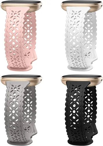Miniatura 12 de Dirrelo Paquete de 4 bandas de encaje de silicona compatibles con bandas de Fitbit Sense/Bandas de Fitbit Versa 3 para mujer/Bandas de Fitbit Versa
