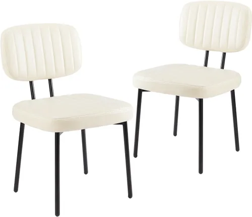 Miniatura 9 de Juego de 2 sillas de comedor, modernas sillas de cocina tapizadas de mediados de siglo con asiento acolchado de piel sintética y patas de metal