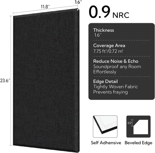 Miniatura 2 de Olanglab Paneles de Pared Acústicos de Fibra de Vidrio Paquete de 4, Paneles de Sonido de 11.8'' x 23.6'', Paneles Insonorizantes Envueltos en Tela