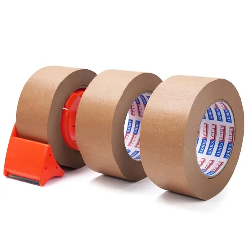 ADHES - Cinta de papel kraft con dispensador, 2 pulgadas x 55 yardas x 3 rollos - Cinta de embalaje marrón ecológica, adhesivo fuerte, dispensador