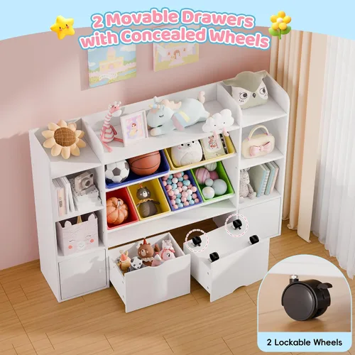 Miniatura 4 de Xilingol Organizador de Almacenamiento de Juguetes para Niños con 6 Cajones Desmontables, Organizador de Juguetes de 4 Niveles con 6 Compartimentos
