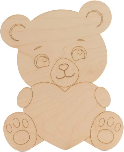 Oso de peluche con recortes de madera de corazón de 20 pulgadas, 1/8 de grosor, paquete de 1 oso de peluche para decoración de baby shower y San