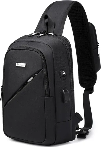 Miniatura 14 de DUSLANG Mochilas cruzadas de senderismo para hombres, mochila de hombro con puerto de cargador USB, Negro-b, Mediana, Mochilas Sling