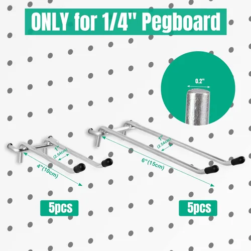 Miniatura 2 de G.CORE Accesorios para tablero de clavijas de 1/4 pulgadas, paquete de 4 cestas de tablero de clavijas y 10 ganchos de herramientas para tablero