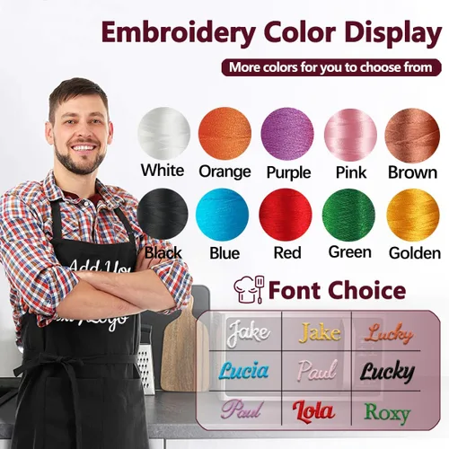 Miniatura 2 de Ulico Delantal de chef personalizado con nombre bordado, delantales personalizados para hombres y mujeres, delantal personalizado, sombrero