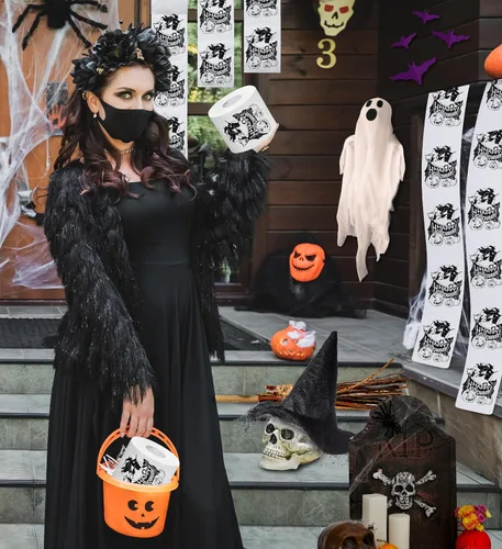Miniatura 6 de Printed TP Papel higiénico impreso con texto en inglés "Happy Halloween", rollo de papel higiénico aterrador para sorpresa, broma, divertido regalo