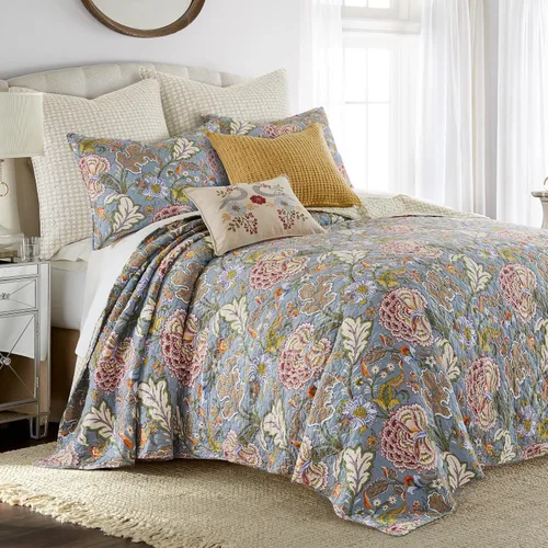 Miniatura 2 de Levtex Home Angelica - Juego de colcha reversible individual (80x106 pulgadas) con 1 funda de almohada (26x20 pulgadas) - Ropa de cama floral - Azul