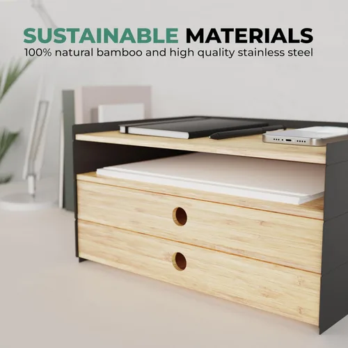 Miniatura 4 de Prosumer's Choice Organizador de escritorio de bambú de 3 niveles con 2 cajones, bandeja de papel de madera para una configuración limpia