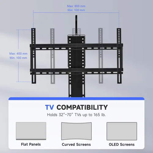 Miniatura 3 de CO-Z Elevador de TV motorizado para televisores de 32 a 70 pulgadas de hasta 600 x 400 VESA, soporte de TV de altura ajustable y soporte de pared