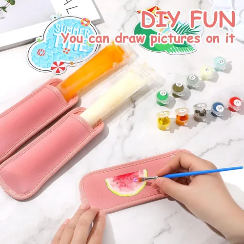 Miniatura 3 de JANYUN Fundas para paletas de hielo, paquete de 24 soportes para paletas de sublimación, reutilizables, para congelador, bolsas de neopreno para Rosa
