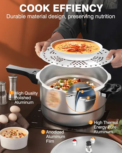 Miniatura 4 de WantJoin Olla a presión de aluminio de 4 cuartos con válvula de liberación y múltiples dispositivos de protección, recipiente a presión compatible