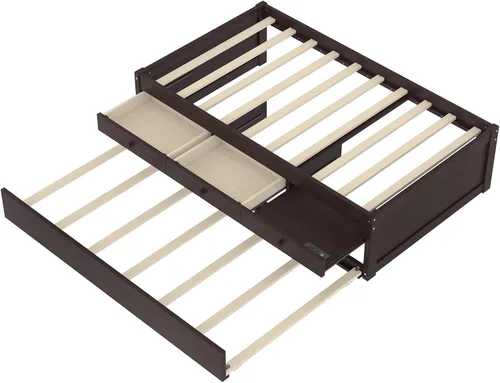 Miniatura 6 de Cama de plataforma individual con nido y cajones de almacenamiento, sofá cama de madera maciza con tomas de corriente y listones completamente