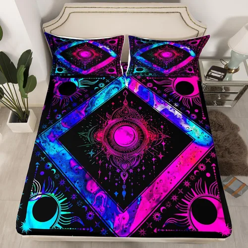 Miniatura 48 de Erosebridal Southwestern - Sábanas de cama bohemias aztecas, tamaño individual, sábanas hippie de cachemira, ropa de cama de estilo exótico, funda