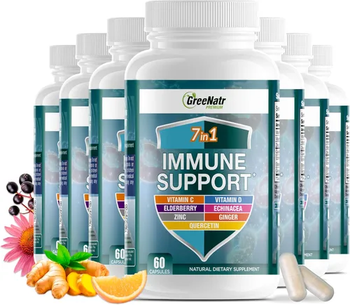 Miniatura 8 de GreeNatr Suplemento de apoyo inmunológico con vitamina C, D3, cinc 50 mg, quercetina, equinácea purpurea, sambucus saúco y jengibre para una defensa