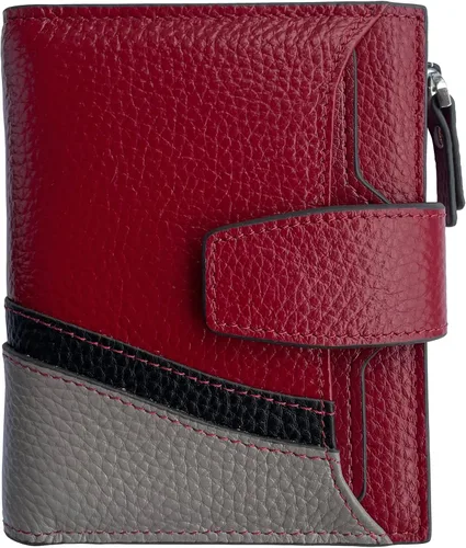 Miniatura 14 de Cartera de cuero con bloqueo RFID para mujer, pequeña, compacta, doble cremallera, con ventana para identificación