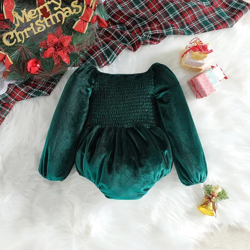 Miniatura 4 de YIISU Vestido de mameluco de terciopelo para niña, vestido de Navidad fruncido, para cumpleaños, ropa para niñas