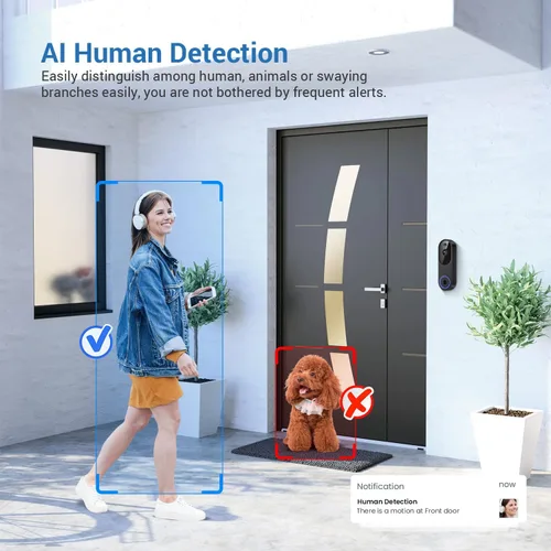 Miniatura 6 de Cámara de timbre de video inalámbrico 1080P, detección humana AI, conversación de 2 vías, visión nocturna, WiFi de 2.4 GHz, cámara de seguridad