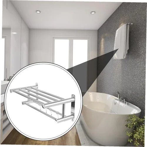 Miniatura 9 de OSALADI Toallero de baño con,Toallero de baño doble con estante, Toallero doble montado en la pared con estante Estante de baño de hotel de acero