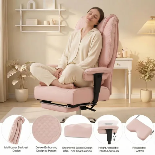 Miniatura 4 de EXCEBET Silla de oficina grande y alta de 400 libras de ancho, silla de oficina ejecutiva de cuero con respaldo alto con reposapiés, sillas