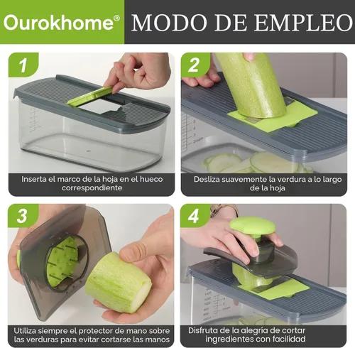 Miniatura 4 de Ourokhome Cortador de mandolina para cocina, rallador de verduras seguro para manos con 6 cuchillas de mandolina, cortador de gofres para papas