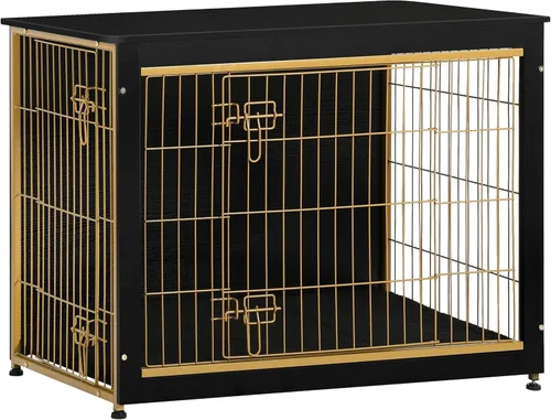 Miniatura 36 de DWANTON Mueble de jaula para perros con cojín, mesa de madera para perros con puertas dobles, casa de perro de interior, tamaño pequeño, mediano