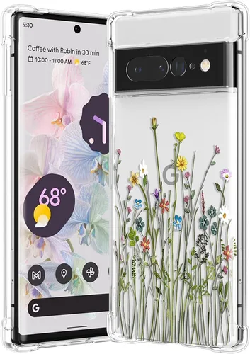 Miniatura 32 de RALEAVO - Funda floral para Google Pixel 7a, funda transparente con hojas y flores, diseño delgado y lindo para niñas y mujeres, cubierta de Verde