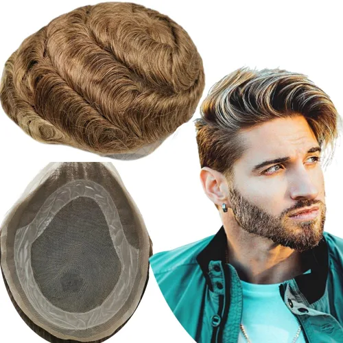 Miniatura 5 de Tupé para hombres y hombres, piezas de cabello para hombre, sistema de reemplazo de prótesis onduladas de tupé, 100% cabello humano real europeo