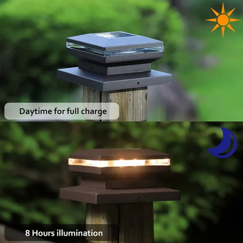 Miniatura 3 de Dynaming Paquete de 8 luces solares para postes de poste de exteriores, luces solares decorativas para exteriores, tapas de carcasa negra
