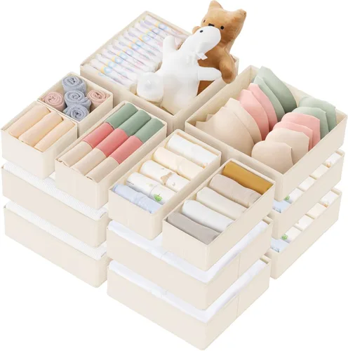 Miniatura 13 de Criusia Organizador de cajones de ropa, paquete de 21 organizadores de aparador para ropa de bebé, ropa interior, calcetines, organizadores Blanco