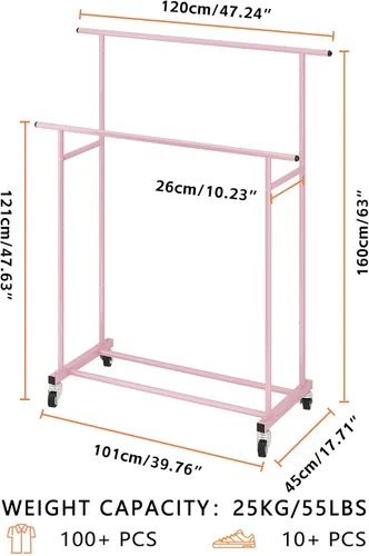 Miniatura 3 de Calmootey Perchero de ropa de doble barra, organizador de ropa portátil para dormitorio, sala de estar, tienda de ropa, rosa