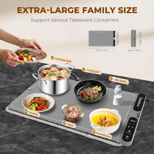 Miniatura 4 de Homelove Tapete de calentamiento para alimentos – Bandeja de calentamiento eléctrica rápida de superficie completa con 7 ajustes de temperatura