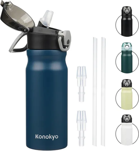 Miniatura 10 de Konokyo Botella de agua aislada de 22 onzas con pajilla, asa de transporte, verde militar
