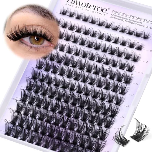 Miniatura 25 de Pawotence Kira - Extensiones de pestañas en racimo Wispy de 0.394-0.709 in, extensiones de pestañas individuales suaves y cómodas con banda fina
