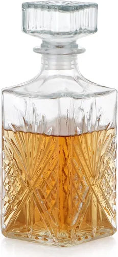 MDLUU Decantador de vidrio con tapón hermético, botella de licor de 25.3 onzas líquidas para vino, whisky, brandy, vodka (flor grabada)
