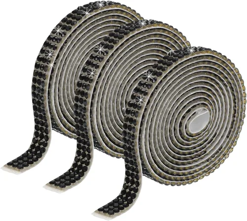 Miniatura 18 de MECCANIXITY 3 rollos de cinta de diamantes de imitación autoadhesiva de 3 yardas y 0.315 in para proyectos de artes y manualidades, pasteles de Beige
