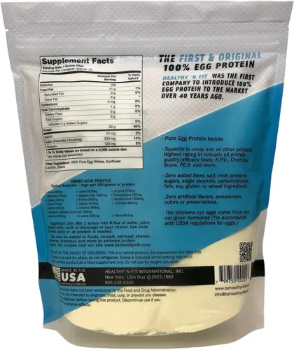 Miniatura 2 de Healthy 'N Fit - 100% proteína de huevo (sin sabor) Natural, bolsa de 2 libras. Solo huevo blanco seco instantáneo: ideal para hornear y mezclar.