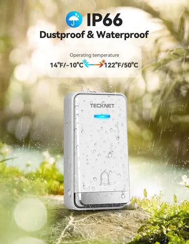 Miniatura 4 de TECKNET Timbre Inalámbrico, Timbre Autoalimentado, Timbre Inalámbrico de 0-110db con Enchufe para Casa y Aula, Timbre de Puerta Impermeable IP66