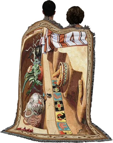 Miniatura 3 de Adobe Dreams Manta – Arte de cerámica del suroeste Pueblo – Manta de tapiz de regalo tejida de algodón – Fabricado en los Estados Unidos